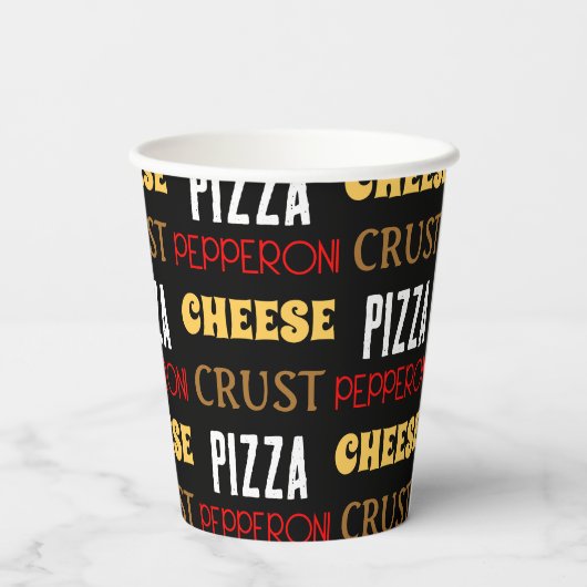 Cooles Pizza Pepperoni-Käsekrste-Textmuster Pappbecher (Rückseite)