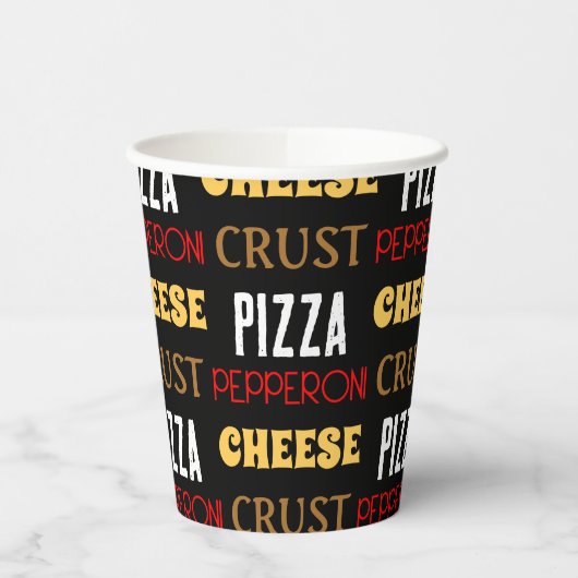 Cooles Pizza Pepperoni-Käsekrste-Textmuster Pappbecher (Links)