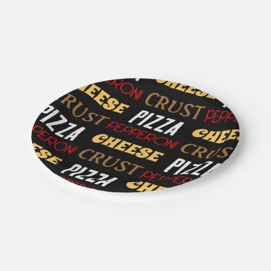 Cooles Pizza Pepperoni-Käsekrste-Textmuster Pappteller (Schrägansicht)