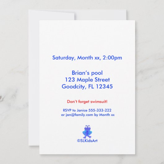 Cooles Pool-Party! Einladung (Rückseite)