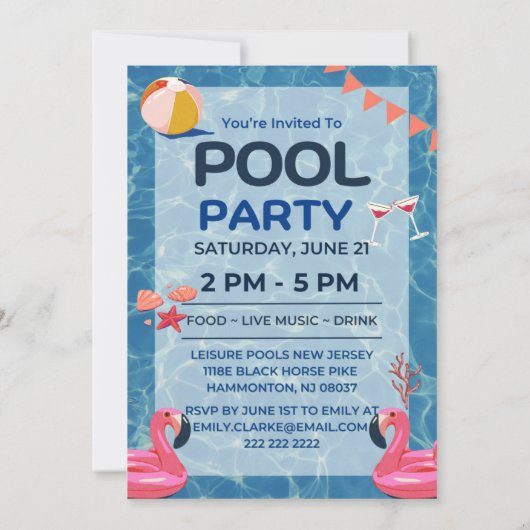 Cooles Pool-Party | Einladung zum Geburtstag (Rückseite)