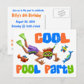 Cooles Pool-Party Einladungspostkarte (Vorne/Hinten)