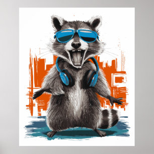 Cooles Raccoon mit Kopfhörern Poster