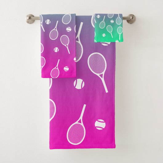 Cooles Racquets-Muster im Retro-Tennis Badhandtuch Set (Insitu)