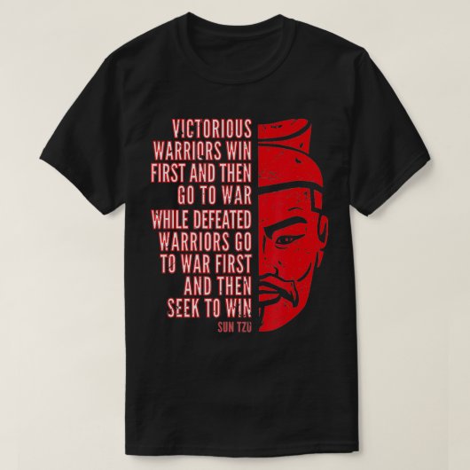 Cooles Red Distressed Sun Tzu Portrait mit Zitat T-Shirt (Design vorne)