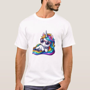 Cooles Regenbogen-Einhorn mit Sonnenbrille Relaxen T-Shirt