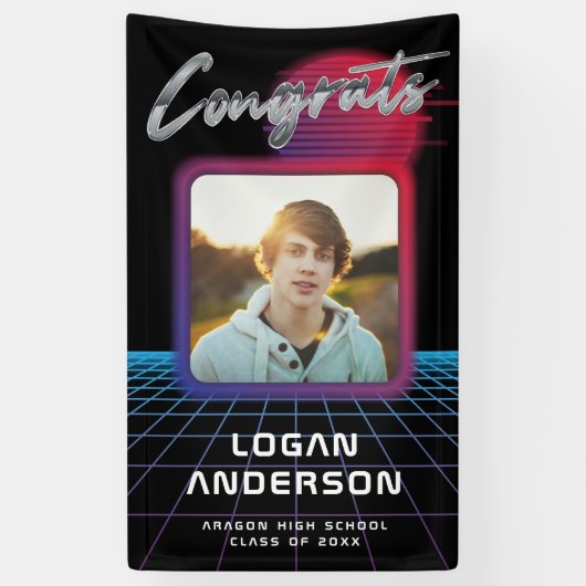 Cooles Retro 80er Synthwave New Wave Grad Party Banner (Vertikal)