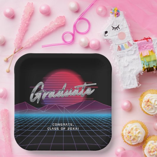 Cooles Retro 80er Synthwave New Wave Grad Party Pappteller (Party)