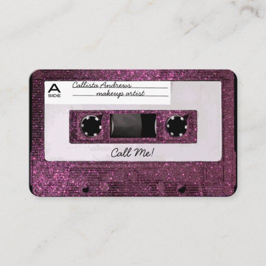 Cooles Retro 80's Pink Glitzer Kassettenband Mixta Visitenkarte (Vorderseite)