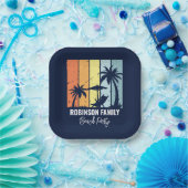 Cooles Retro Beach Party Custom Navy Blue Pappteller (Party)