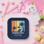 Cooles Retro Beach Party Custom Navy Blue Pappteller (Party)