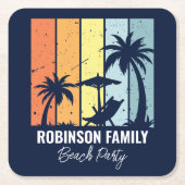 Cooles Retro Beach Party Custom Navy Blue Rechteckiger Pappuntersetzer (Vorderseite)