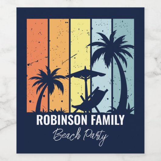 Cooles Retro Beach Party Custom Navy Blue Weinetikett (Einzelnes Label)