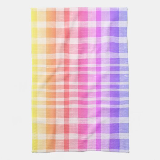 Cooles Retro Blau Gelb Rosa Textur Kariertes Muste Geschirrtuch (Vertikal)