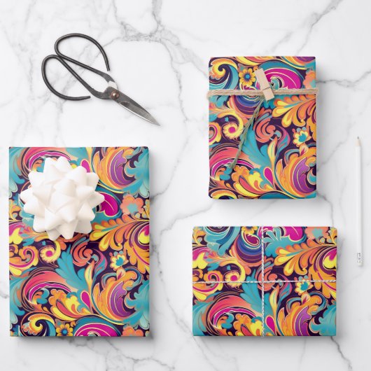 Cooles Retro-farbiges Party gefliest Geschenkpapier Set (Vorderseite)