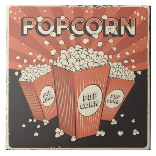 Cooles Retro-Kino Popcorn Fliese (Vorderseite)