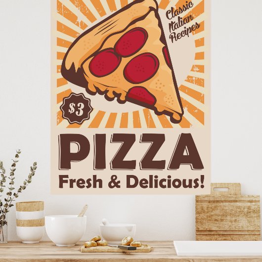 cooles Retro-Pizzaessen Poster (Küche)