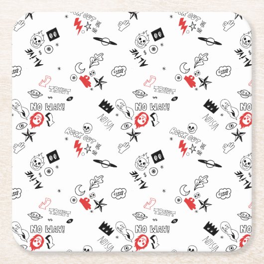 Cooles Retro Punk Rock Muster Rechteckiger Pappuntersetzer (Vorderseite)