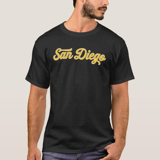 Cooles Retro San Diego 1970er Wordmark Script T-Shirt (Vorderseite)