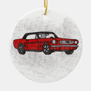 Cooles Retro-Vintage-Rotes-Cabrio-Pony-Auto Keramik Ornament