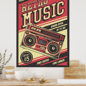 cooles Retro-Vintages Musikgeschäft Poster (Küche)