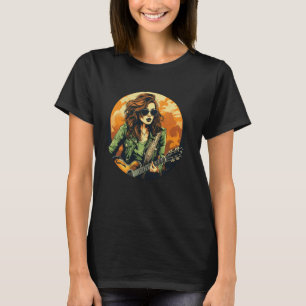 Cooles Rockgirl mit Gitarre und Sonnenbrille für I T-Shirt