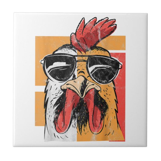 Cooles Rooster-Tragen einer Sonnenbrille Retro Vin Fliese (Vorderseite)