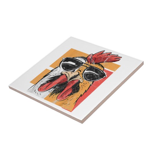 Cooles Rooster-Tragen einer Sonnenbrille Retro Vin Fliese (Seite)