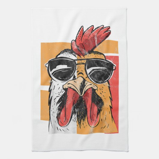 Cooles Rooster-Tragen einer Sonnenbrille Retro Vin Geschirrtuch (Vertikal)