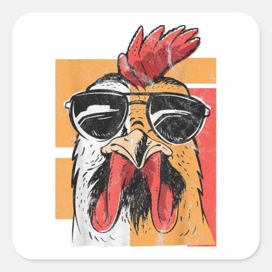 Cooles Rooster-Tragen einer Sonnenbrille Retro Vin Quadratischer Aufkleber (Vorderseite)