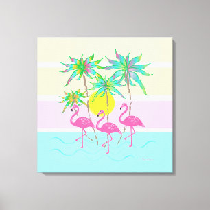 Cooles rosa Flamingos Sonne und Palmen Bäume Wine Leinwanddruck