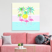 Cooles rosa Flamingos Sonne und Palmen Bäume Wine Leinwanddruck (Insitu (Wohnzimmer))