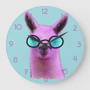Cooles rosa Lama! Große Wanduhr
