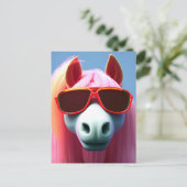 Cooles rosa Pferd in Sonnenbrille Postkarte (Stehend Vorderseite)