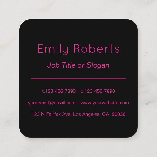 Cooles rosa Schwarz-Monogramm oder Firmenbrief Quadratische Visitenkarte (Rückseite)