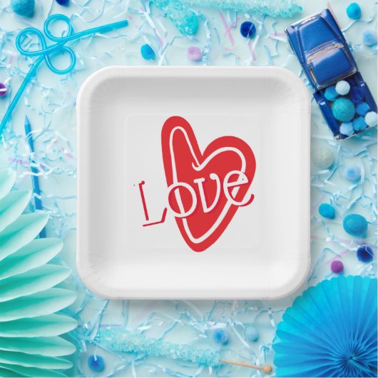 Cooles Rotes Herz mit LIEBE Pappteller (Party)