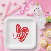 Cooles Rotes Herz mit LIEBE Pappteller (Party)