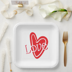 Cooles Rotes Herz mit LIEBE Pappteller