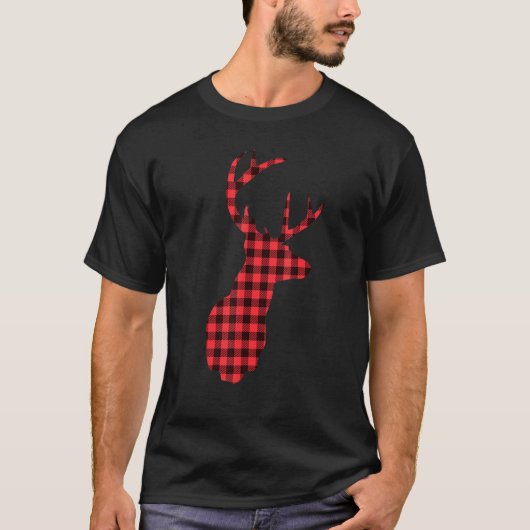 Cooles Rotes Kariertes Hirsch T-Shirt (Vorderseite)