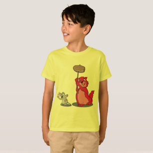 Cooles rotes Katzen- und Maus-Jungen-Grafik-T-Shir T-Shirt