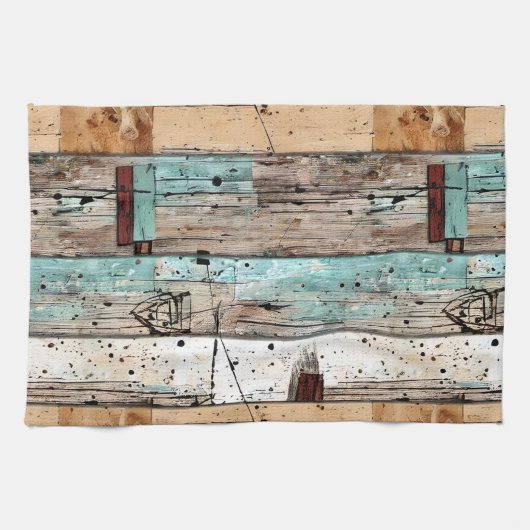 Cooles rustikales Holz im Cabin-Stil Geschirrtuch (Horizontal)
