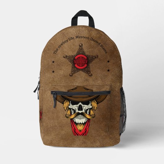 Cooles, rustikales Leder Cowboy-Schädel Bedruckter Rucksack (Vorderseite)