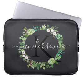 COOLES SAFTIGES WREATH-LAUBwatercolor-MONOGRAMM Laptopschutzhülle