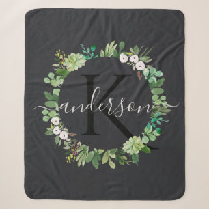 COOLES SAFTIGES WREATH-LAUBwatercolor-MONOGRAMM Sherpadecke