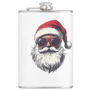 Cooles Santa Claus Gesicht Retro Sonnenbrille Weih Flachmann