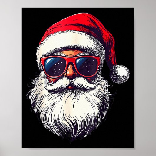 Cooles Santa Claus Gesicht Retro Sonnenbrille Weih Poster (Vorne)