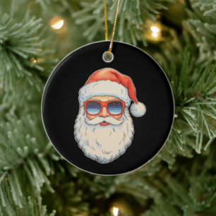Cooles Santa-Gesicht Retro-Weihnachtsbrille Weihna Keramik Ornament