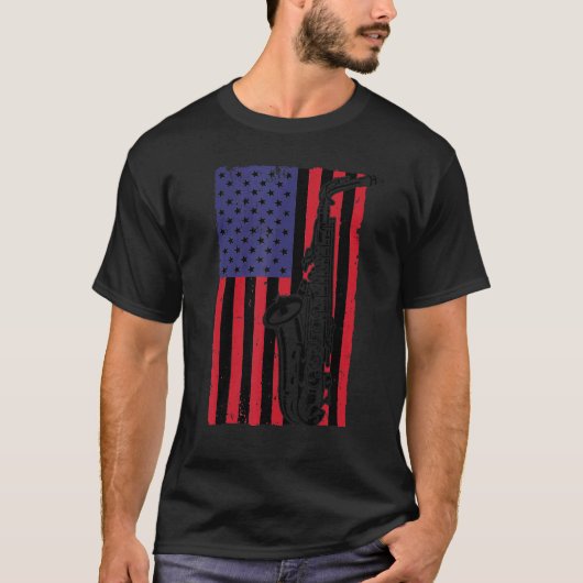Cooles Saxophon für Männer - Amerikanische Flagge  T-Shirt (Vorderseite)