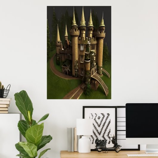 Cooles Schloss im Wald | AI Art Poster (Heimbüro)