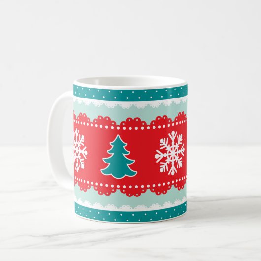 Cooles Schneeflocke-Weihnachtsbaum-rotes Kaffeetasse (Vorderseite Links)